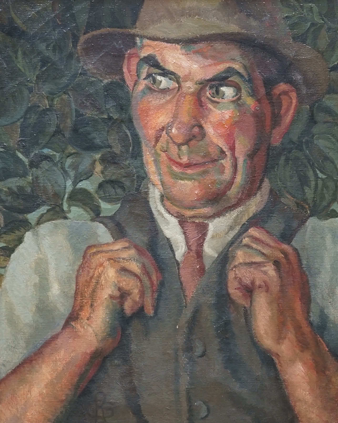 Rowena Grafton, 20th century modern, oil on canvas, The Gardener, monogrammed, 50 x 40cm